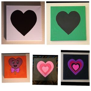 Handpainted Lot Of 5 Heart Acrylic Painting Wall Decor Signed